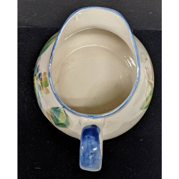 Vintage Signed Secla Portugal Hand Painted Blue Green Floral Pitcher Jug Vase - Picture 5 of 6